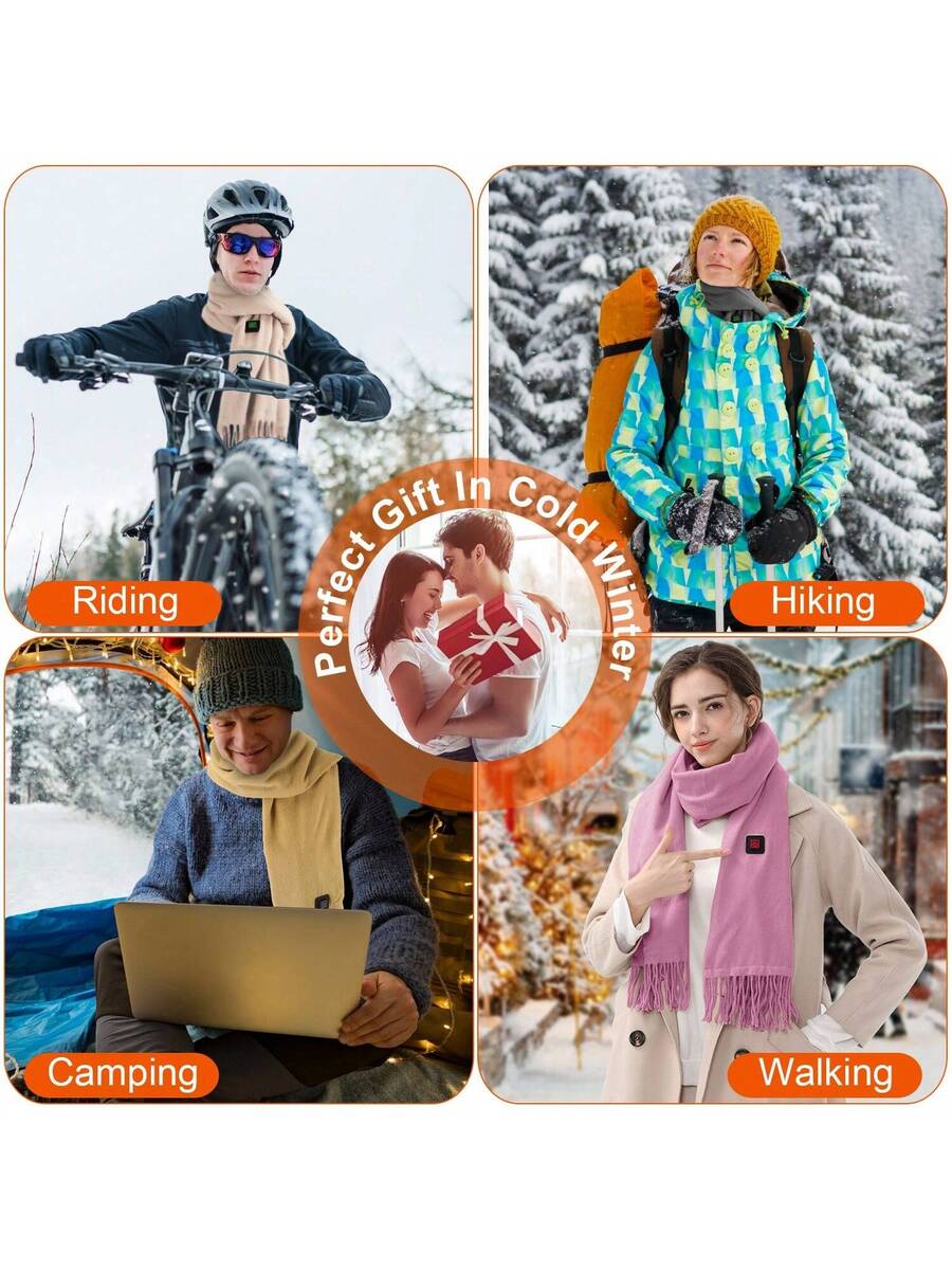 1Pc Electric Heated Winter Scarf USB Heating Neck Wrap Unisex Heated Neck Shawl Soft Warm Scarves 3 Heating Modes For Outdoor Cycling Skiing Skating