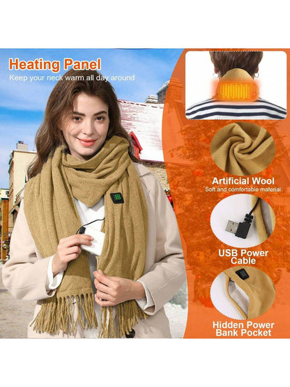1Pc Electric Heated Winter Scarf USB Heating Neck Wrap Unisex Heated Neck Shawl Soft Warm Scarves 3 Heating Modes For Outdoor Cycling Skiing Skating
