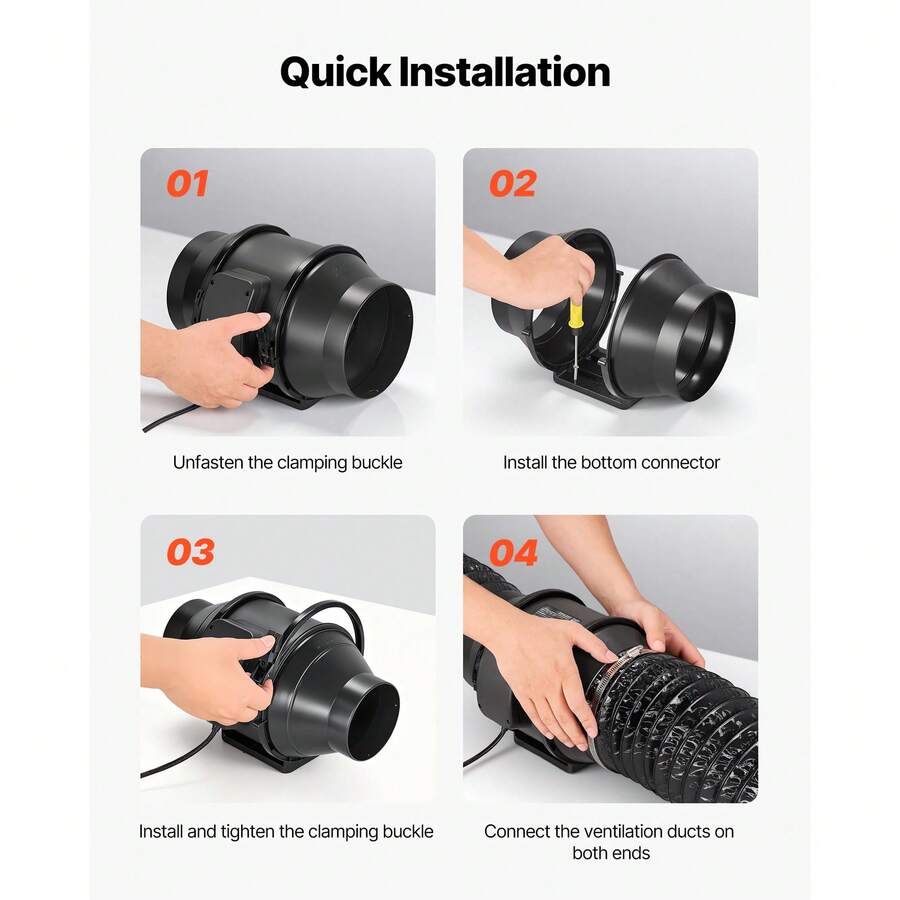 Inline Duct Fan, 6 In Quiet Inline Exhaust Fan, 380 CFM Powerful AC-Motor Ventilation Fans For Cooling Booster, High Air Flow, Vent Blower Fans For Indoor Grow Tents Basement Hydroponics