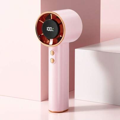 Pink Portable Handheld Mini Fan With Rose Gold Rhinestone Bezel, Adjustable Personal Air Cooler Digital Display, USB Rechargeable Pocket Fan For Home Office Outdoor, Charging With Original Included Cable