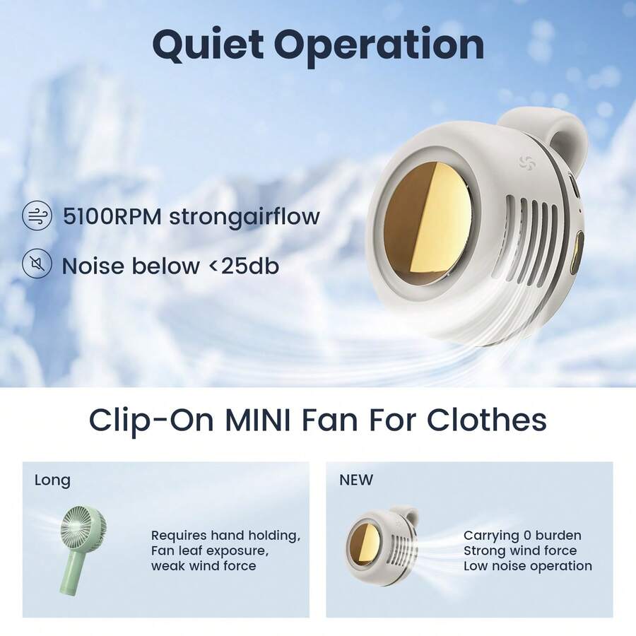 Ultra-Quiet Mini Bladeless Air Cooler, Shirt Clip-On Personal Fan, 3-Speed Hands-Free Neck Wear, Compact Portable For Commute Outdoor Office, Travel Gear, Present (Gentle Breeze Only)