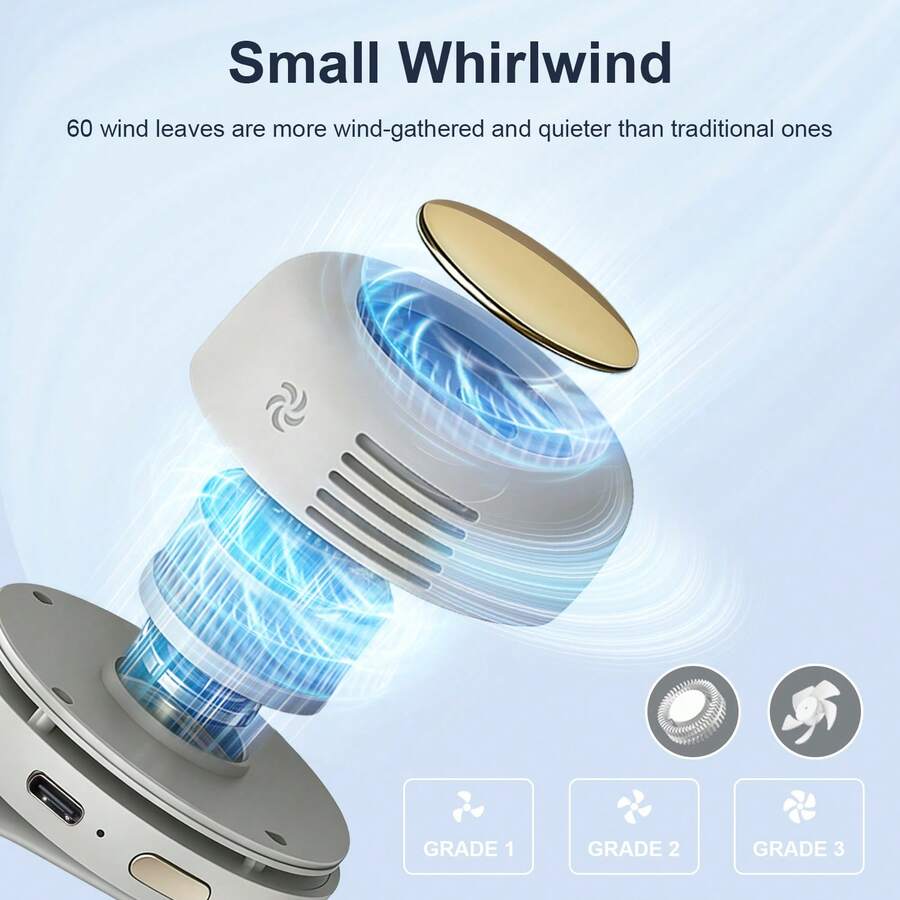 Ultra-Quiet Mini Bladeless Air Cooler, Shirt Clip-On Personal Fan, 3-Speed Hands-Free Neck Wear, Compact Portable For Commute Outdoor Office, Travel Gear, Present (Gentle Breeze Only)